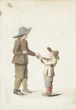 Boy gives an apple to a younger boy, 1645-1650. Creator: Gesina ter Borch.