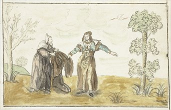 Hermit gives a lady his cloak, c.1641-before 1648. Creator: Gesina ter Borch.