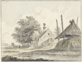 Farm and a haystack, 1733-1784. Creator: Hendrik Spilman.