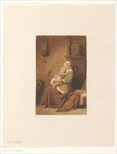 Mother and child in an interior, 1849. Creator: Jacob Spoel.