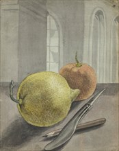Still life with fruit, knife and pencil., 1779-1785. Creator: Jan Brandes.