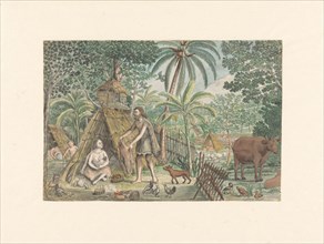 Adam and Eve in a utopian village scene, 1779-1785. Creator: Jan Brandes.