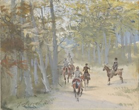 Forest landscape with riders, 1881. Creator: Jules baron Finot.