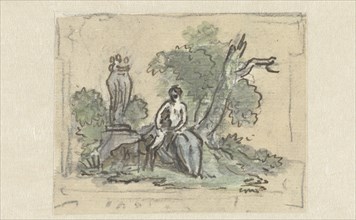 Woman with dog in park, c.1752-c.1819. Creator: Juriaan Andriessen.