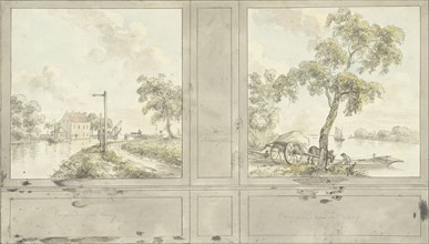 Design for room wall with paintings of Duivendrechtse Bridge and Krimpen aan de Lek, 1752-1819. Creator: Juriaan Andriessen.