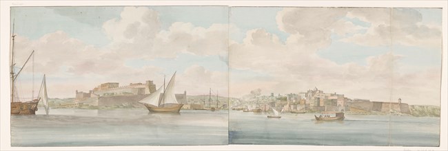 View of Fort St. Angelo near the port of Malta and Peninsula Senglea, 1778. Creator: Louis Ducros.