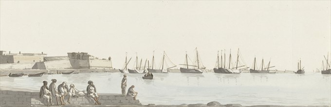 View of the roadstead with ships anchored at Bari, 1778. Creator: Louis Ducros.