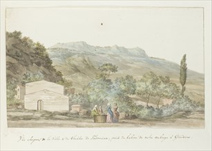 View of the town and theater of Taormina from the balcony of the inn at Giardini, 1778. Creator: Louis Ducros.