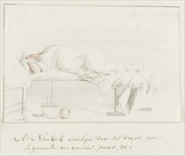 Willem Hendrik van Nieuwerkerke is wrapped in a sheet on his bed..., 1778. Creator: Louis Ducros.