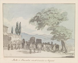 Stop in Francolise before arrival in Capua, 1778. Creator: Louis Ducros.