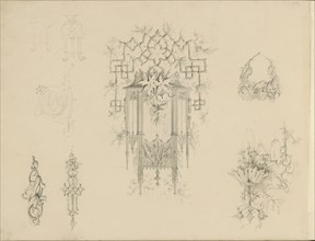 Study sheet with gothic architecture, ornaments and cartouche, c.1850. Creator: Petrus Josephus Hubertus Cuypers.