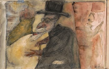 Man with a beard, walking stick and top hat, in profile to the left, 1944. Creator: Samuel Jessurun de Mesquita.