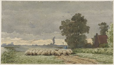 Landscape with herd of sheep, 1857-1884. Creator: Cornelis Willem Hoevenaar.