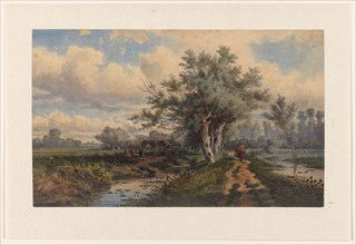 Landscape with cows and water, 1828-1893. Creator: Dirk van Lokhorst.