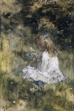 A Girl with Flowers on the Grass, 1878. Creator: Jacob Henricus Maris.