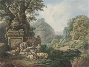 Landscape with shepherds at a waterhole, 1789-1853. Creator: Jan Willem Pieneman.