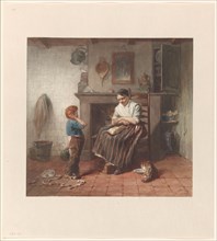 Interior with a boy and his kite, and a woman, 1869. Creator: Frederik William Zurcher.