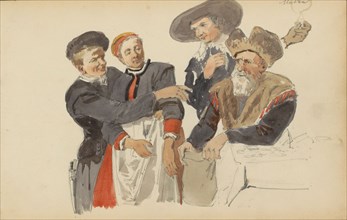 Group in seventeenth-century clothing, c. 1846-c. 1882. Creator: Cornelis Springer.