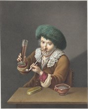 Seated man with glass and pipe, 1799. Creator: Alexander Liernur.