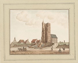 View of the collapsed tower in Egmond aan Zee, c. 1752. Creator: Anon.