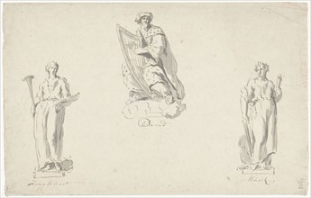 Three designs for organ decoration: Singing, King David and Music, 1741-1801. Creator: Anthony Ziesenis.