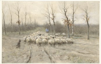 Sheep herd on the heathland near Laren, 1848-1888. Creator: Anton Mauve.