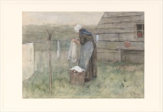 Woman at a clothesline, 1848-1888. Creator: Anton Mauve.