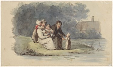 Family sitting on the water, 1828. Creator: Christiaan Julius Lodewijk Portman.