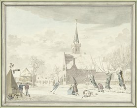 Ice entertainment in the village of Kortenhoef, 1776. Creator: Cornelis van Noorde.
