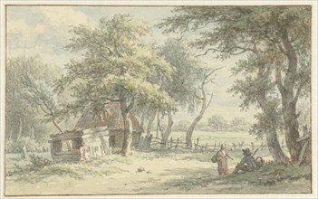 Figures at the hut in the Naarder Keep, 1755-1818. Creator: Egbert van Drielst.