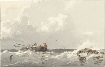 Rowing boat at sea, 1834-1872. Creator: Frans Arnold Breuhaus de Groot.