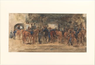 Resting cavalry on a square, 1880-1919. Creator: George Hendrik Breitner.