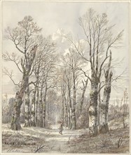 Winter landscape with firewood gatherer on forest path, 1813-1856. Creator: Hendrik Gerrit ten Cate.