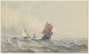 View of the high seas, on which there are three sailing ships, 1852. Creator: Henri le Hon.