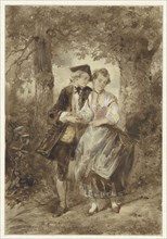 In love couple in the forest, 1832-1891. Creator: Herman Frederik Carel Ten Kate.