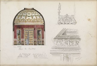 Interior with cupola, a coffered ceiling in Berlin and decorations for a cornice, 1862-1867. Creator: Isaac Gosschalk.