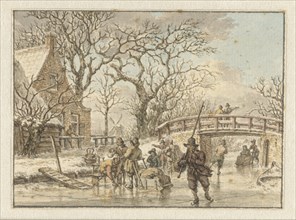 Winter landscape with skaters on a river, 1781. Creator: Jacob Cats.