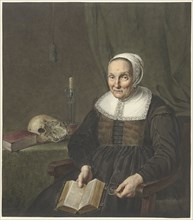 Portrait of a sitting old woman with opened book, 1780-1834. Creator: Jean Pierre de Frey.