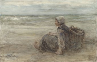 Fisher-girl on the beach, 1903. Creator: Jozef Israels.