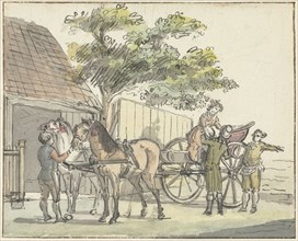 Cart with two horses at De Donkere Kuil tavern near Haarlem, 1815. Creator: Reinier Vinkeles.