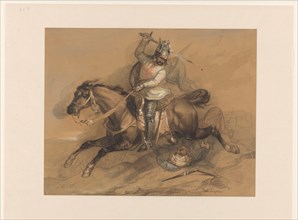 Crusader defeating a Turkish soldier, 1820-1883. Creator: Theodoor Schaepkens.