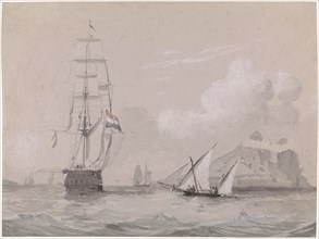 Dutch sailing ship off the coast of Gibraltar, 1834-1893. Creator: Willem Antonie van Deventer.