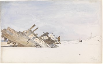 Wreck on the beach of Renesse in Schouwen-Duivenland, 1834-1893. Creator: Willem Antonie van Deventer.