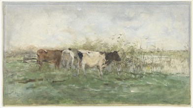 Cows at a puddle, 1844-1910. Creator: Willem Maris.
