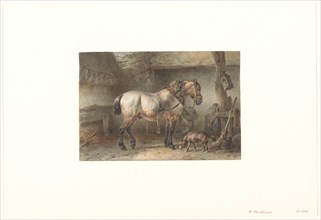 Horse and dog in a stable, 1851-1921. Creator: Wouter Verschuur.