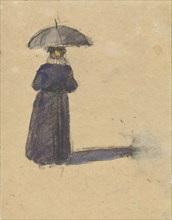 Woman, standing with umbrella, 1860-1921. Creator: Adolf le Comte.