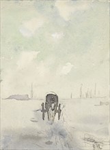 Winter landscape with horse and carriage, 1860-1921. Creator: Adolf le Comte.