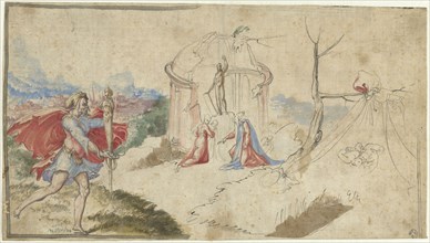 Mythological scene (Aeneas flees Troy?), 1550-1600. Creator: Aniello Redita.