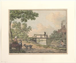 Landscape with figures and a bridge near a farmhouse, 1756-1813. Creator: Anthony Andriessen.