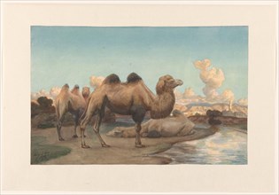 Camels in a landscape, 1884. Creator: August Le Gras.